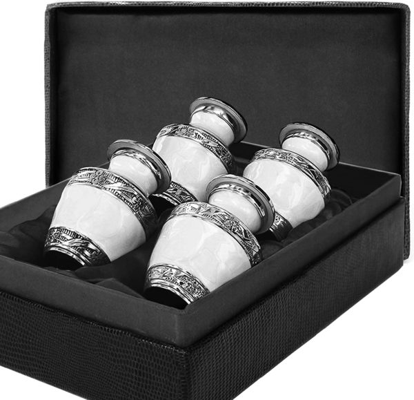 Everlasting Love White Small Keepsake Urns For Human Ashes – Set of 4 – Beautiful and Timeless – Find Comfort with these Mini Cremation Urns – w Case and 4 Individual Velvet Bags Cremation URNs 4