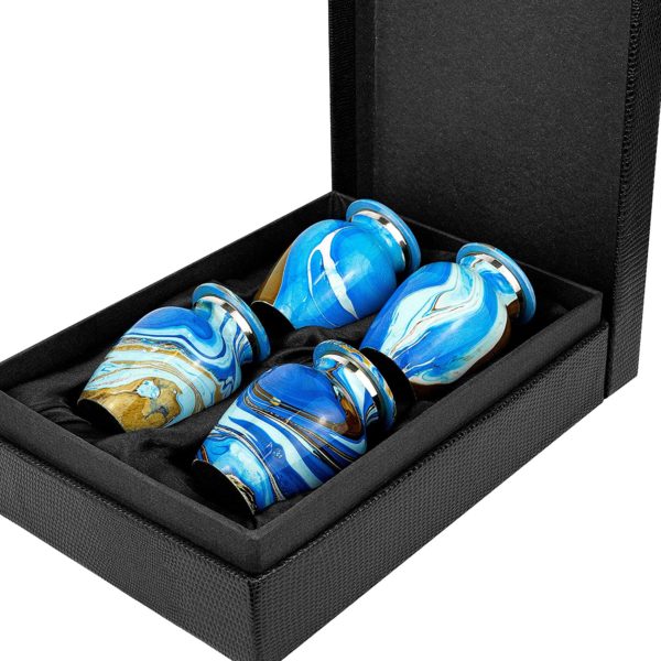 Ocean Tides Beautiful Small Keepsake Urn for Human Ashes – Set of 4 Urns – Find Comfort with These Keepsake Sharing Urns Beautiful Deep Blue and Brown Earth Tones – w Case Cremation URNs 6