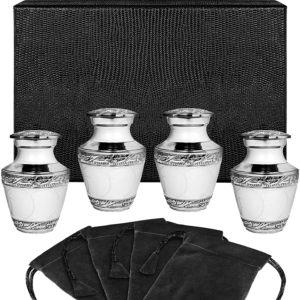 Everlasting Love White Small Keepsake Urns For Human Ashes – Set of 4 – Beautiful and Timeless – Find Comfort with these Mini Cremation Urns – w Case and 4 Individual Velvet Bags Cremation URNs