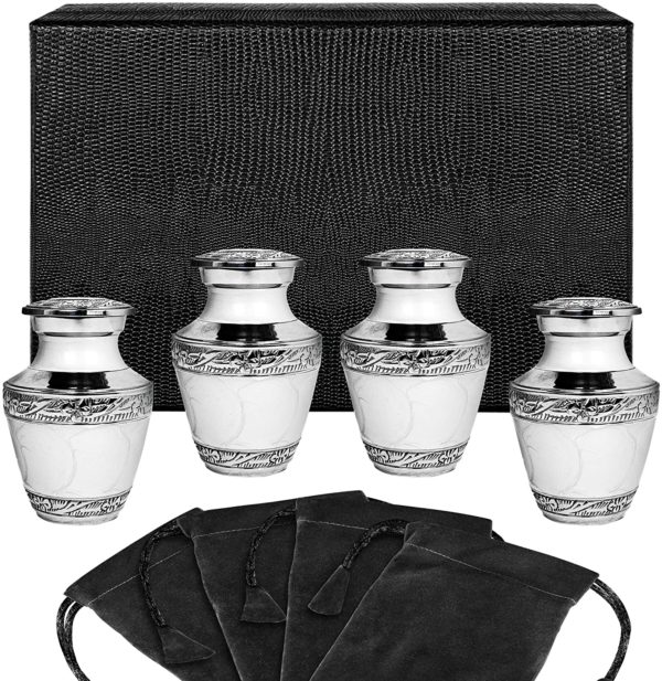 Everlasting Love White Small Keepsake Urns For Human Ashes – Set of 4 – Beautiful and Timeless – Find Comfort with these Mini Cremation Urns – w Case and 4 Individual Velvet Bags Cremation URNs 3